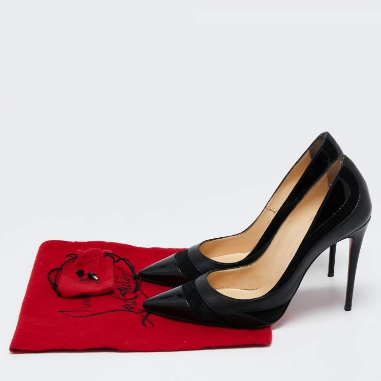 Pre Owned Christian Louboutin Black Suede, Patent and Leather Pointed-Toe Pumps Size 37.5