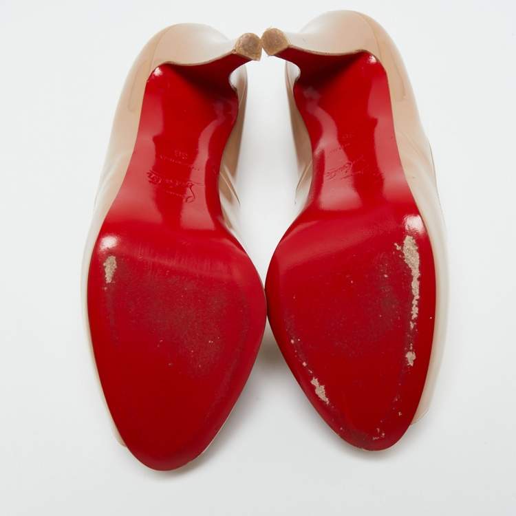 مملوكة مسبقًا Christian Louboutin Beige Patent Leather Very Prive Peep-Toe Pumps Size 36