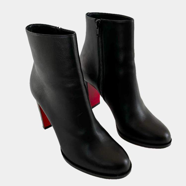 Pre Owned Christian Louboutin Black Leather Adox 85 Ankle Boots Size EU 38
