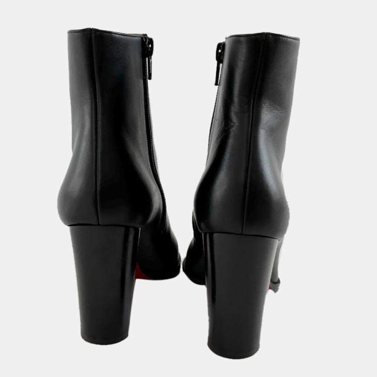 Pre Owned Christian Louboutin Black Leather Adox 85 Ankle Boots Size EU 38