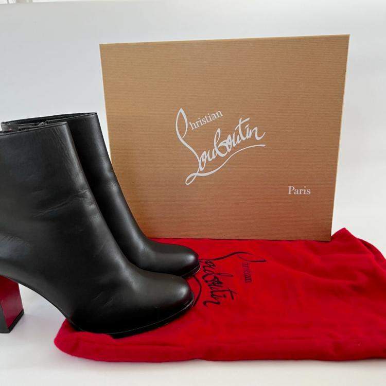 Pre Owned Christian Louboutin Black Leather Adox 85 Ankle Boots Size EU 38