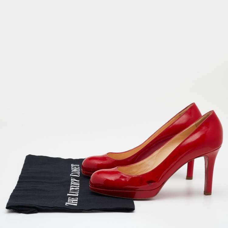 Pre Owned Christian Louboutin Red Patent Leather New Simple Platform Pumps Size 37