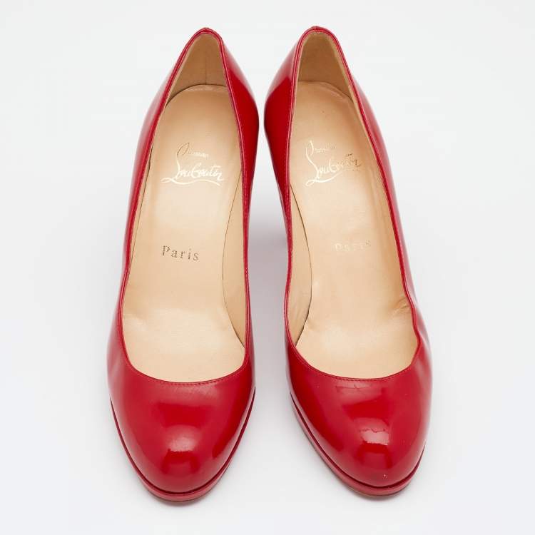 Pre Owned Christian Louboutin Red Patent Leather New Simple Platform Pumps Size 37
