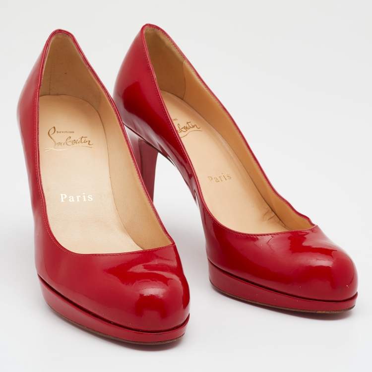 Pre Owned Christian Louboutin Red Patent Leather New Simple Platform Pumps Size 37