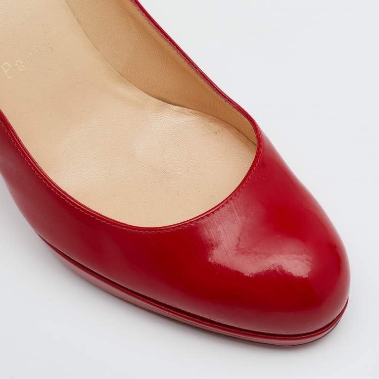 Pre Owned Christian Louboutin Red Patent Leather New Simple Platform Pumps Size 37