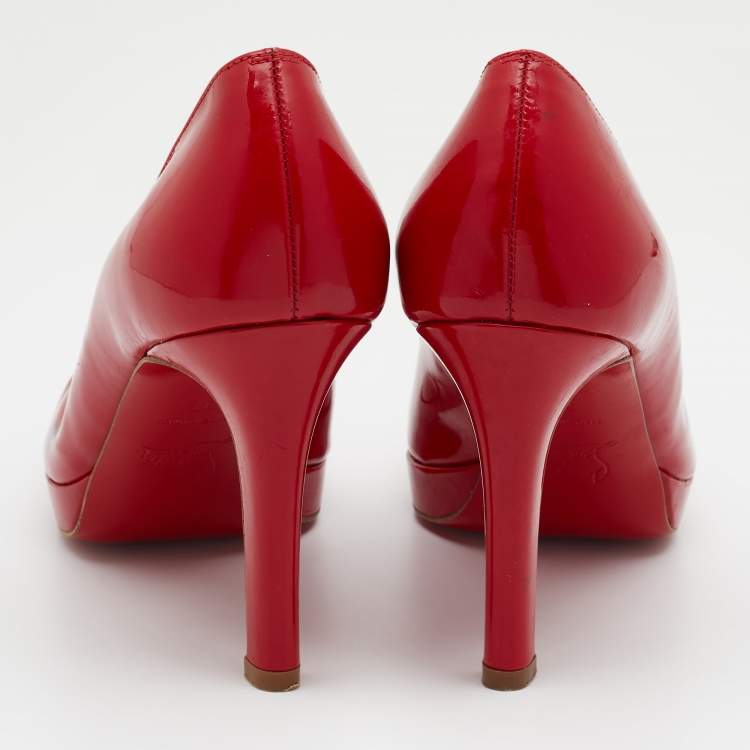 Pre Owned Christian Louboutin Red Patent Leather New Simple Platform Pumps Size 37