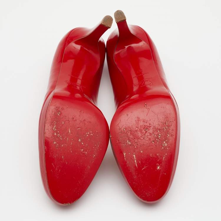 Pre Owned Christian Louboutin Red Patent Leather New Simple Platform Pumps Size 37