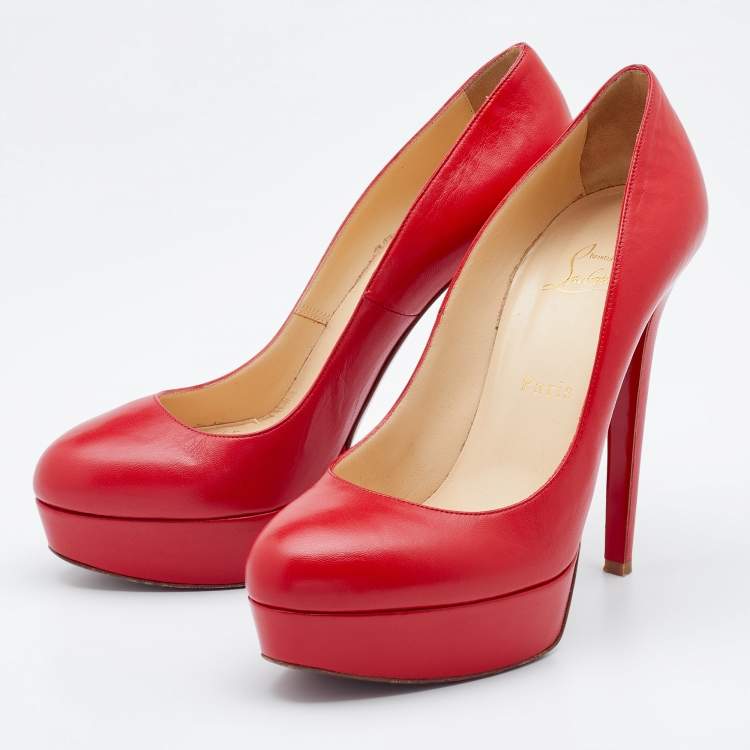 Pre Owned Christian Louboutin Red Leather Bianca Platform Pumps Size 39