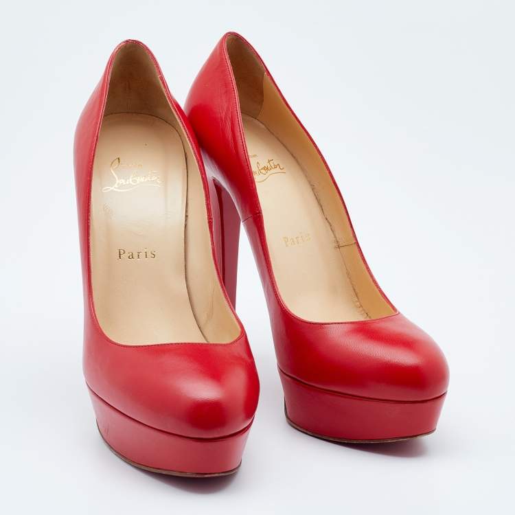 Pre Owned Christian Louboutin Red Leather Bianca Platform Pumps Size 39