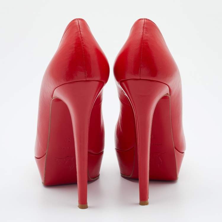 Pre Owned Christian Louboutin Red Leather Bianca Platform Pumps Size 39
