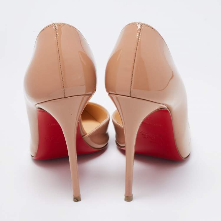 Pre Owned Christian Louboutin Beige Patent Leather Iriza Pumps Size 35