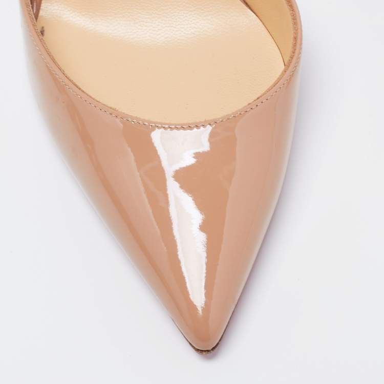 Pre Owned Christian Louboutin Beige Patent Leather Iriza Pumps Size 35