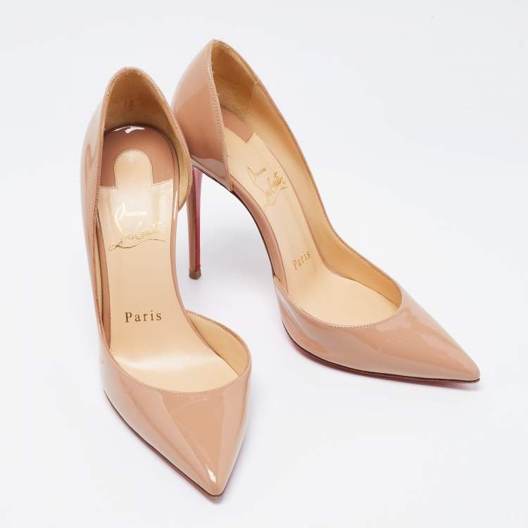 Pre Owned Christian Louboutin Beige Patent Leather Iriza Pumps Size 35
