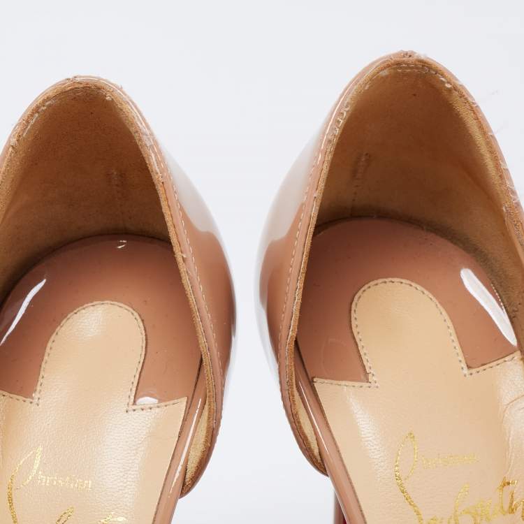 Pre Owned Christian Louboutin Beige Patent Leather Iriza Pumps Size 35