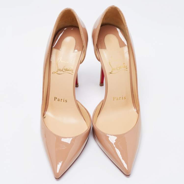Pre Owned Christian Louboutin Beige Patent Leather Iriza Pumps Size 35
