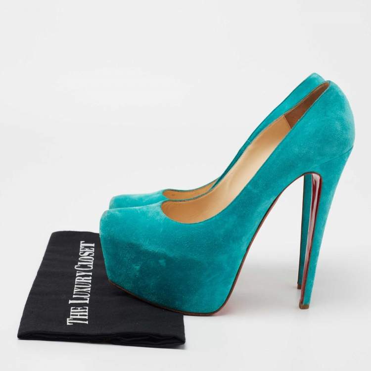 Pre Owned Christian Louboutin Turquoise Blue Suede Daffodile Platform Pumps Size 40