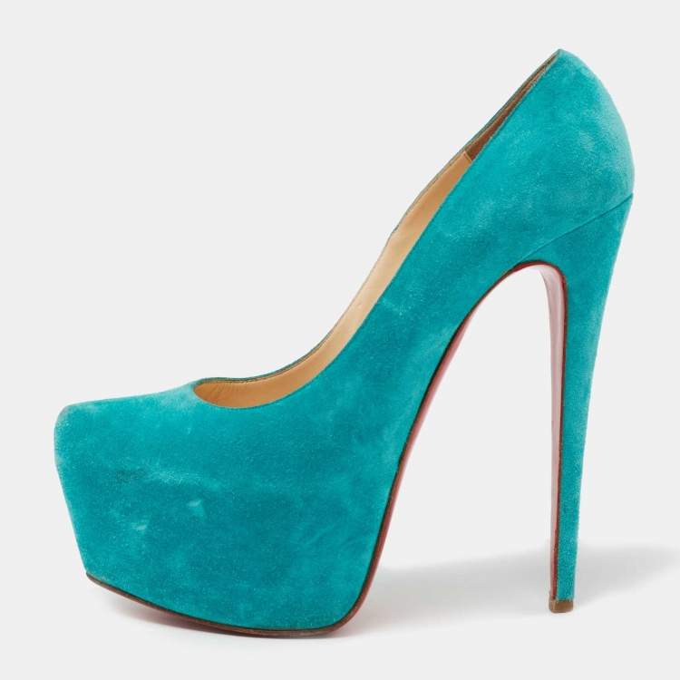 Christian Louboutin Turquoise Blue Suede Daffodile Platform Pumps Size ...