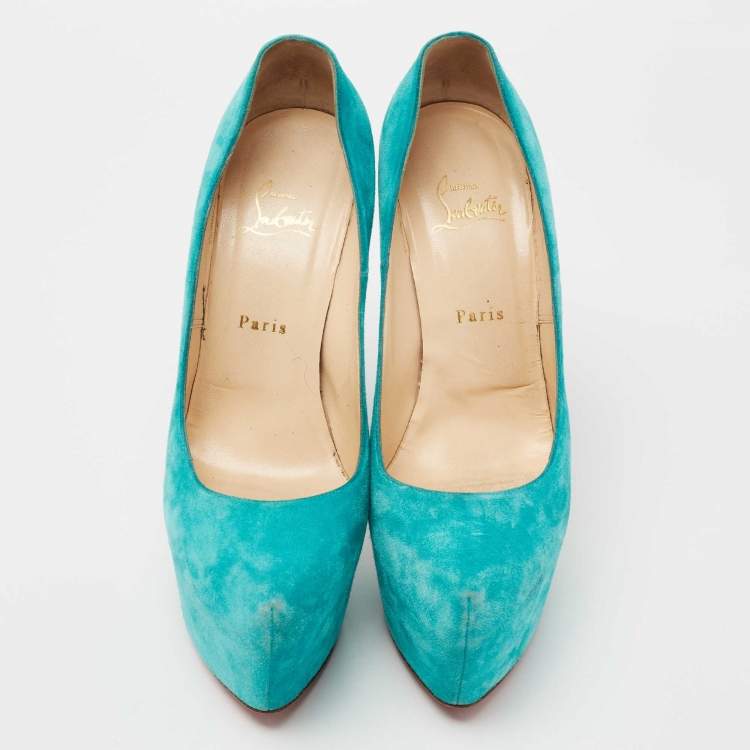 Pre Owned Christian Louboutin Turquoise Blue Suede Daffodile Platform Pumps Size 40