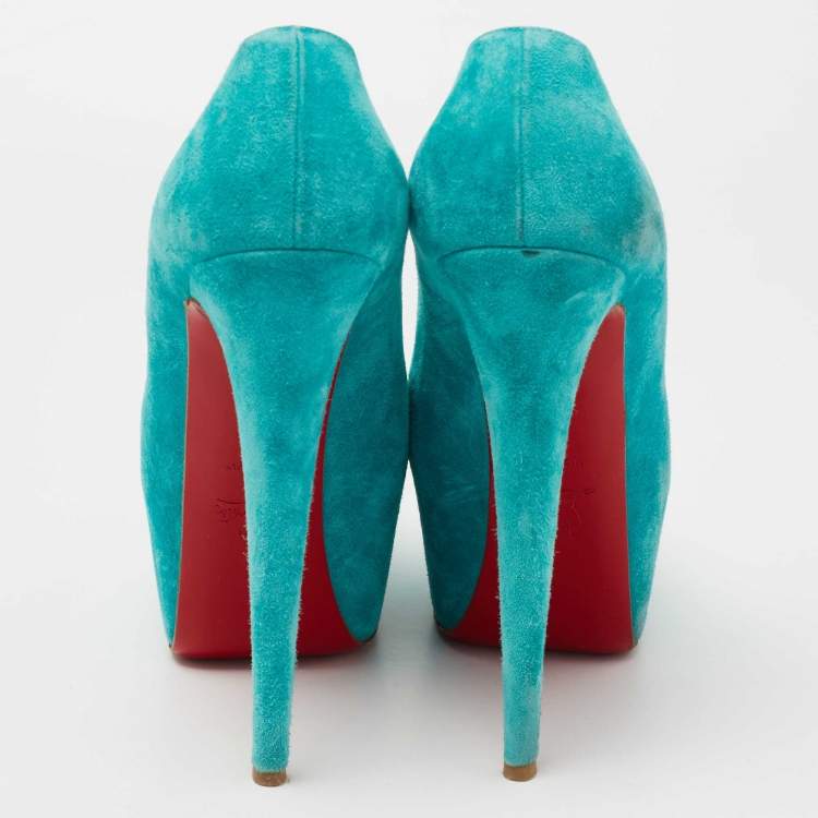 Pre Owned Christian Louboutin Turquoise Blue Suede Daffodile Platform Pumps Size 40