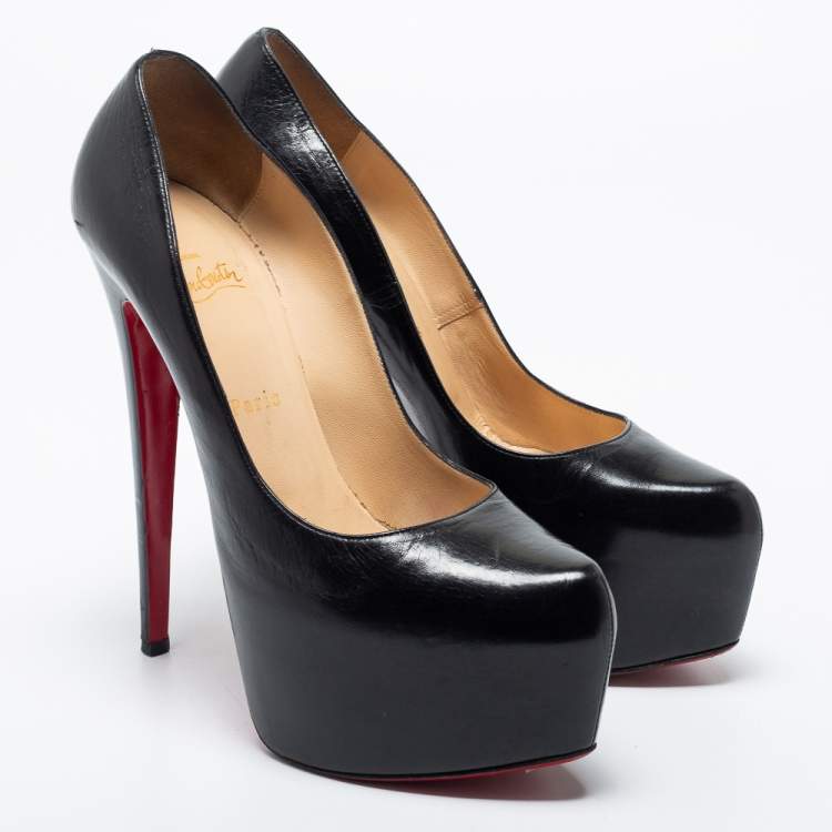 Pre Owned Christian Louboutin Black Leather Daffodile Platform Pumps Size 40