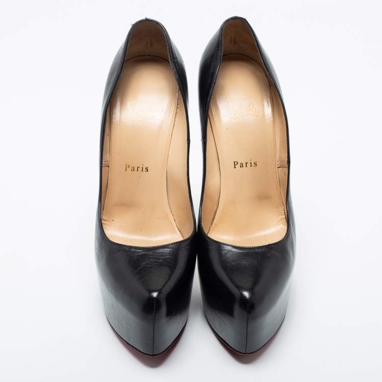 Pre Owned Christian Louboutin Black Leather Daffodile Platform Pumps Size 40