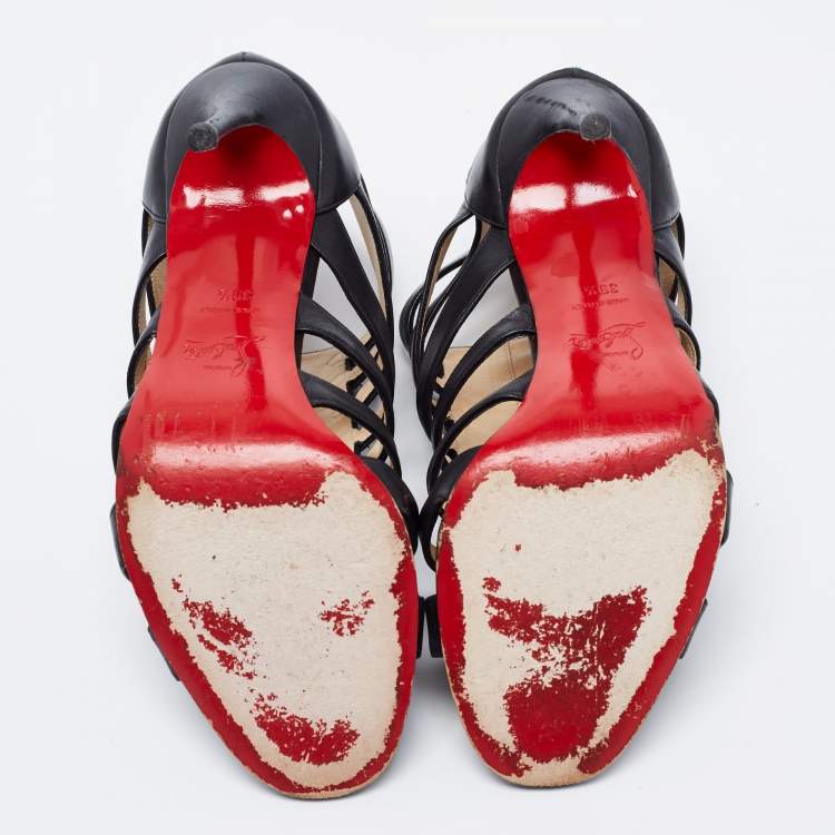 Pre Owned Christian Louboutin Black Leather Denis Caged Sandals Size 39.5