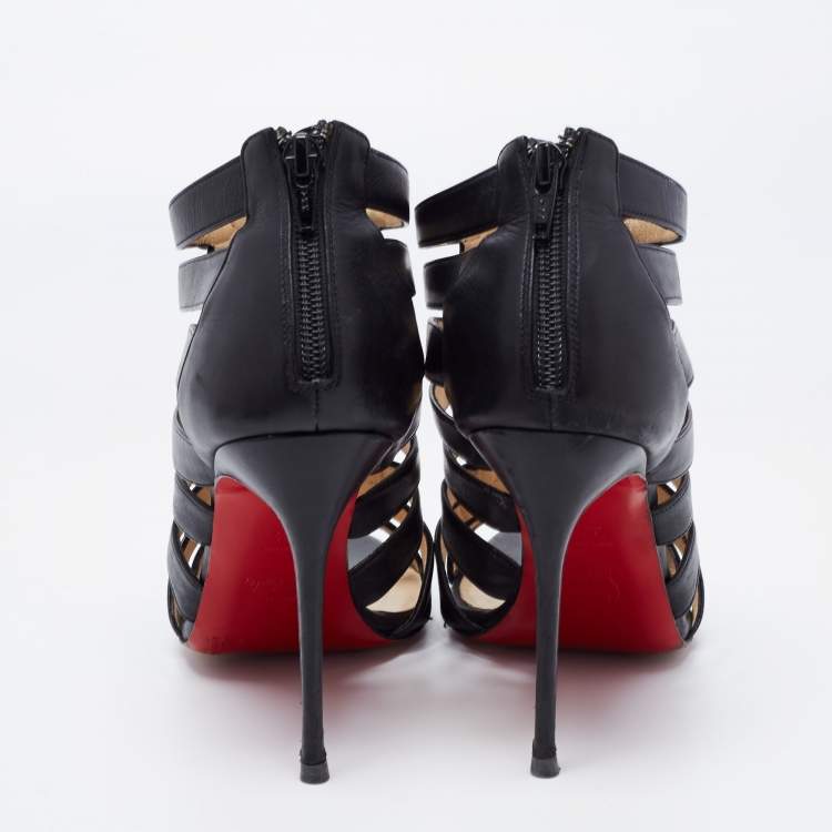 Pre Owned Christian Louboutin Black Leather Denis Caged Sandals Size 39.5