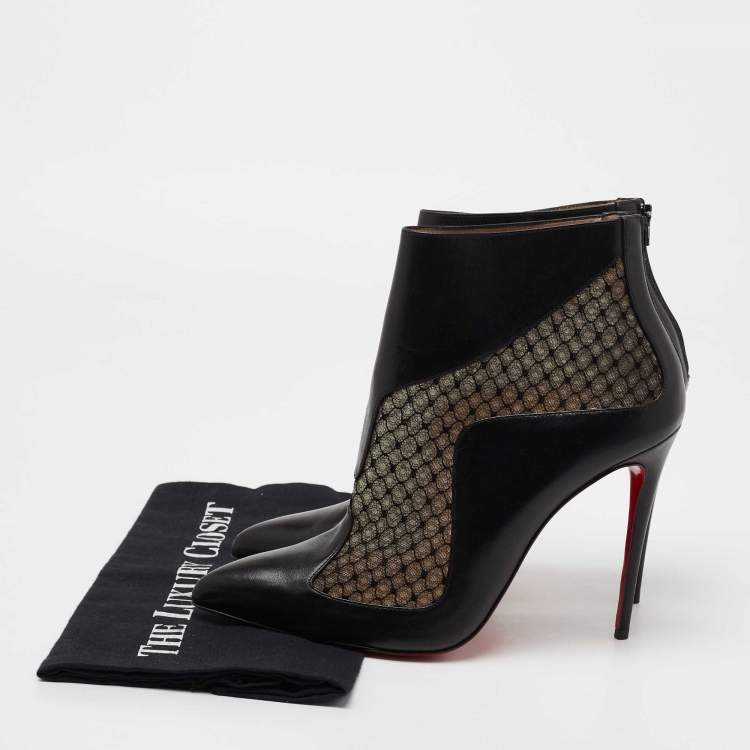 Pre Owned Christian Louboutin Black Lace and Leather Papilloboot Ankle Booties Size 40 