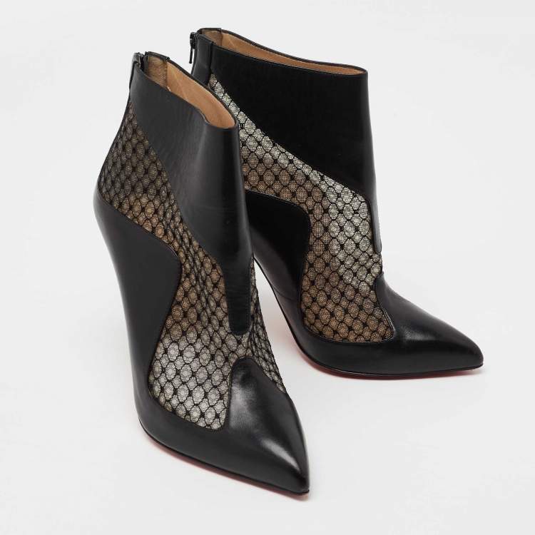 Pre Owned Christian Louboutin Black Lace and Leather Papilloboot Ankle Booties Size 40 