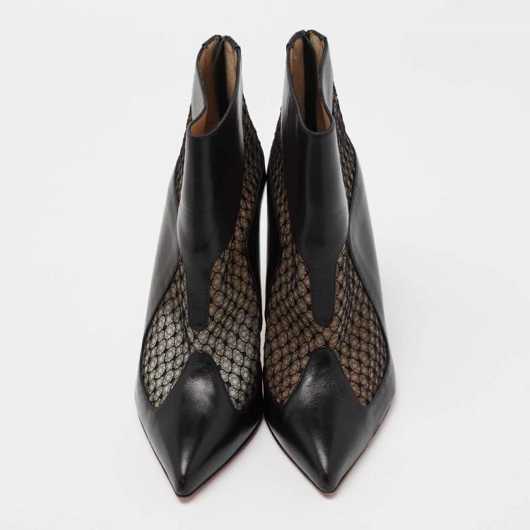 Pre Owned Christian Louboutin Black Lace and Leather Papilloboot Ankle Booties Size 40 