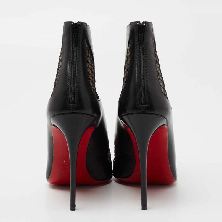 Pre Owned Christian Louboutin Black Lace and Leather Papilloboot Ankle Booties Size 40 