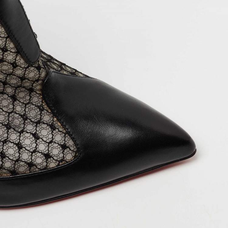 Pre Owned Christian Louboutin Black Lace and Leather Papilloboot Ankle Booties Size 40 