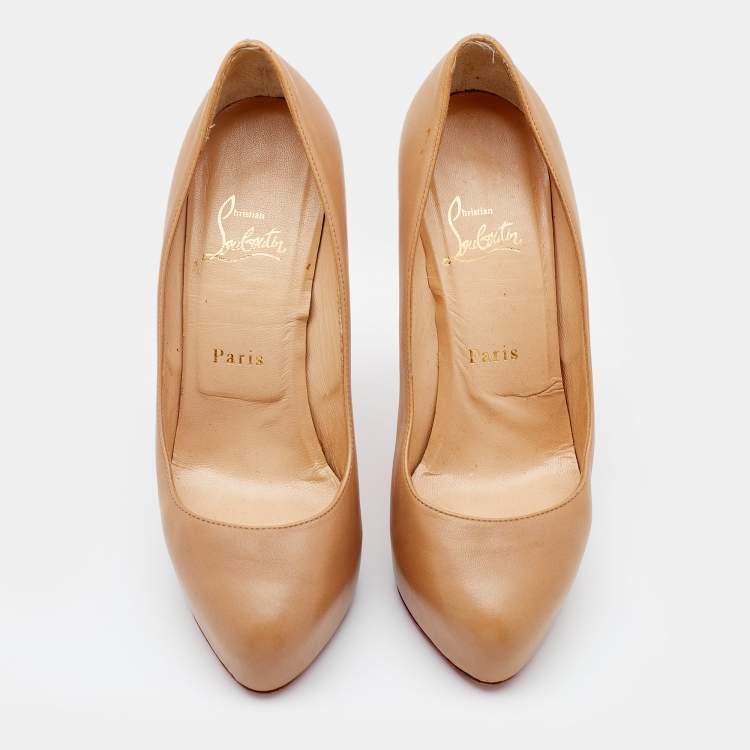 Pre Owned Christian Louboutin Beige Leather Miss Clichy Platform Pumps Size 37