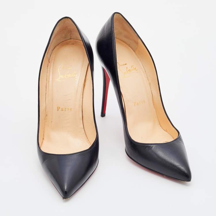 Pre Owned Christian Louboutin Black Leather Pigalle Pointed Toe Pumps Size 37