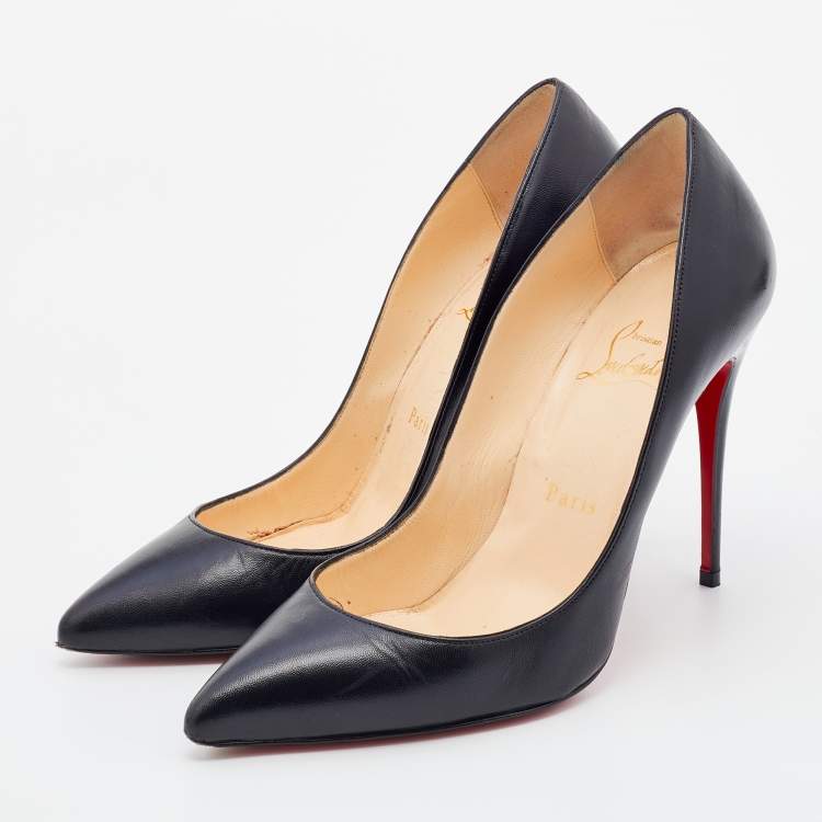 Pre Owned Christian Louboutin Black Leather Pigalle Pointed Toe Pumps Size 37