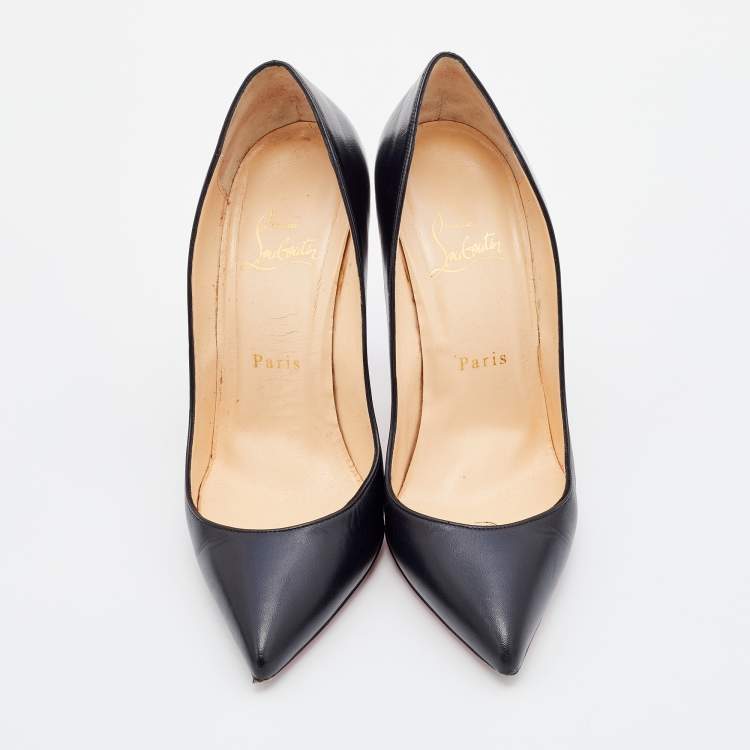 Pre Owned Christian Louboutin Black Leather Pigalle Pointed Toe Pumps Size 37