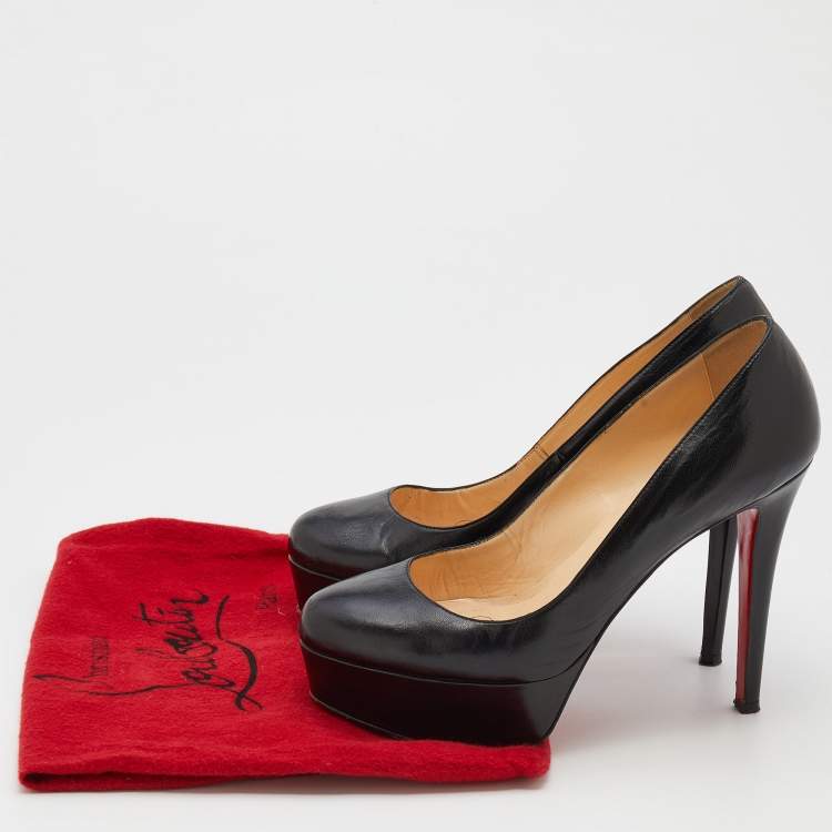 Pre Owned Christian Louboutin Black Leather Bianca Platform Pumps Size 37.5