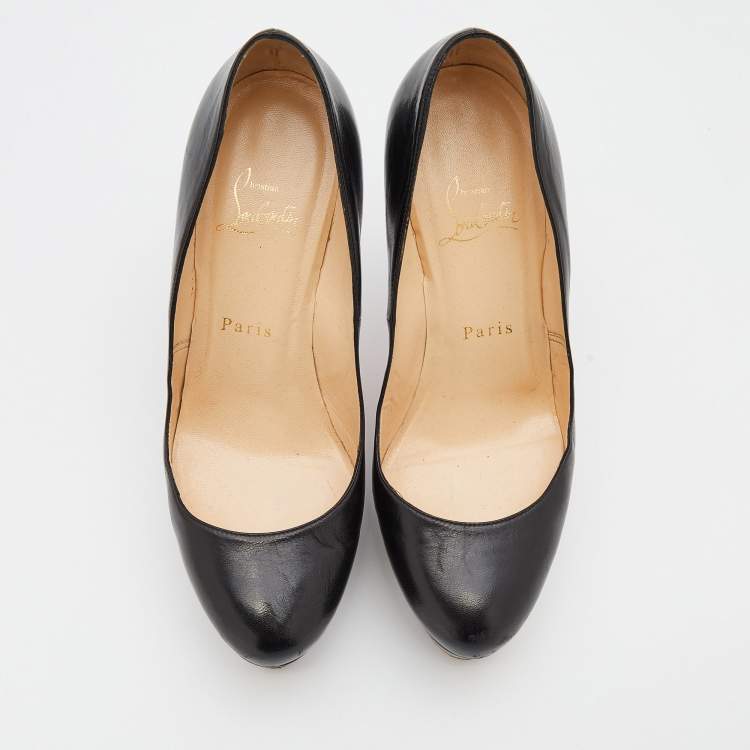 Pre Owned Christian Louboutin Black Leather Bianca Platform Pumps Size 37.5