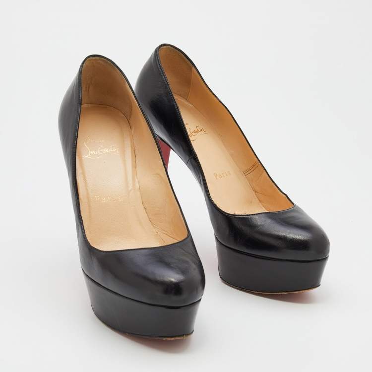 Pre Owned Christian Louboutin Black Leather Bianca Platform Pumps Size 37.5