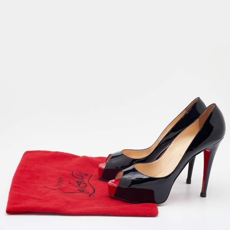 Pre Owned Christian Louboutin Black Patent leather New Very Prive Peep Toe Platform Pumps Size 41