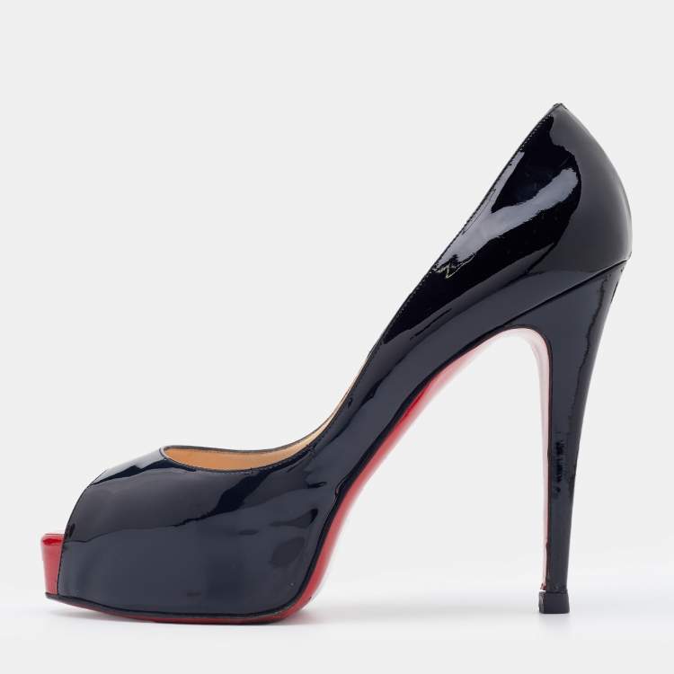 Pre Owned Christian Louboutin Black Patent leather New Very Prive Peep Toe Platform Pumps Size 41