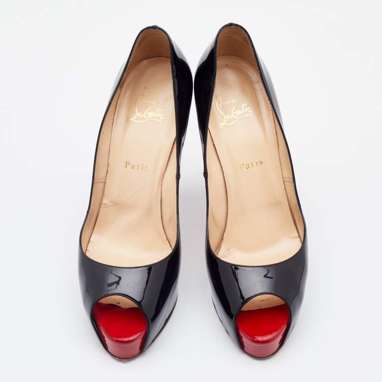 Pre Owned Christian Louboutin Black Patent leather New Very Prive Peep Toe Platform Pumps Size 41