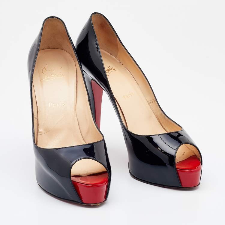 Pre Owned Christian Louboutin Black Patent leather New Very Prive Peep Toe Platform Pumps Size 41