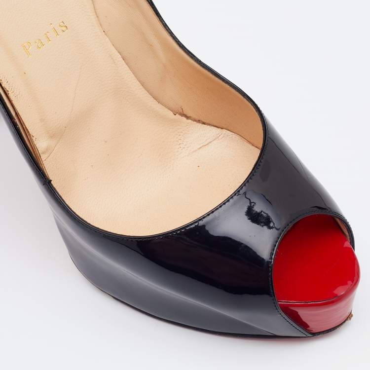Pre Owned Christian Louboutin Black Patent leather New Very Prive Peep Toe Platform Pumps Size 41