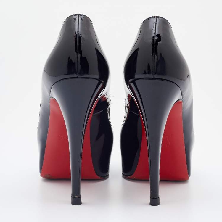 Pre Owned Christian Louboutin Black Patent leather New Very Prive Peep Toe Platform Pumps Size 41