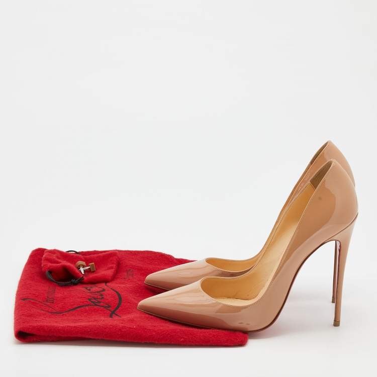 Pre Owned Christian Louboutin Beige Patent Leather So Kate Pumps Size 38.5