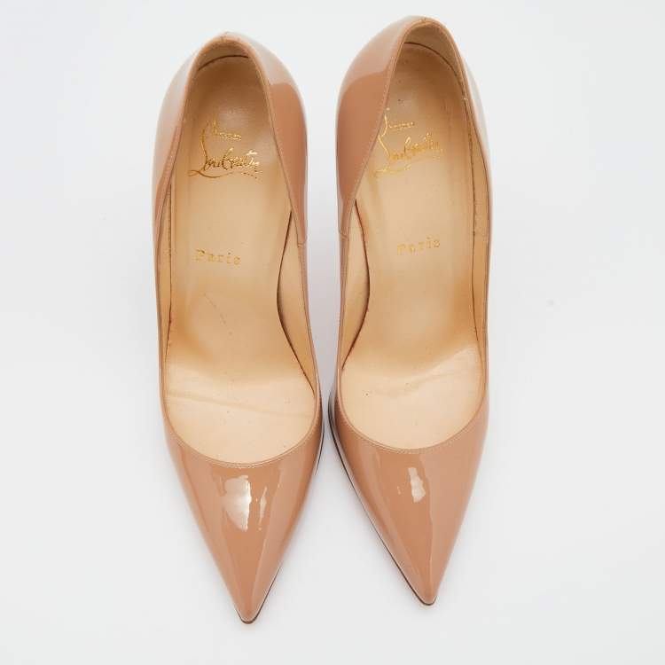 Pre Owned Christian Louboutin Beige Patent Leather So Kate Pumps Size 38.5