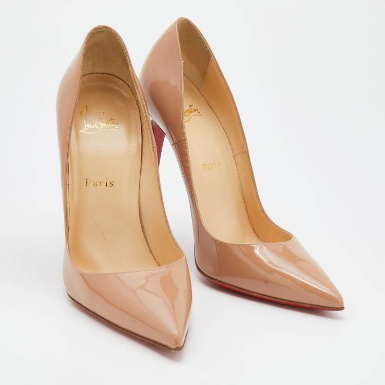 Pre Owned Christian Louboutin Beige Patent Leather So Kate Pumps Size 38.5