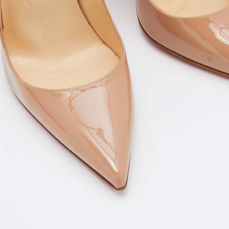 Pre Owned Christian Louboutin Beige Patent Leather So Kate Pumps Size 38.5