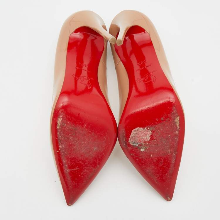 Pre Owned Christian Louboutin Beige Patent Leather So Kate Pumps Size 38.5